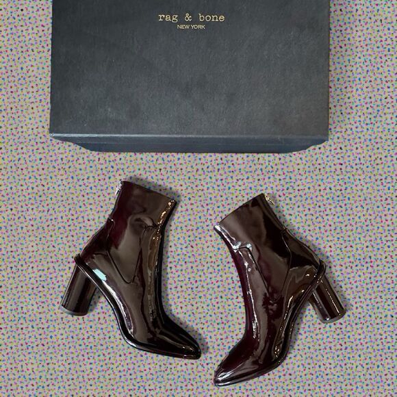 Rag & Bone Wiley High Boots Dark Winterberry Patent Leather - Picture 4 of 16